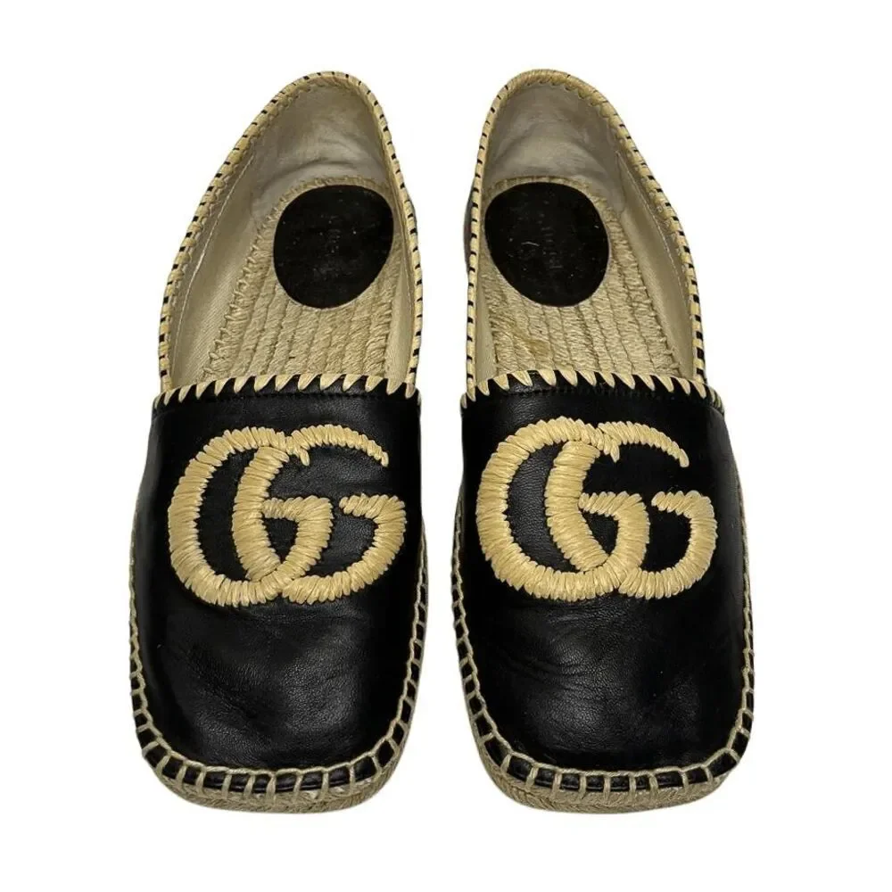 Gucci Charlotte Interlocking G Nappa Leather Espadrille EU 37 Square Toe